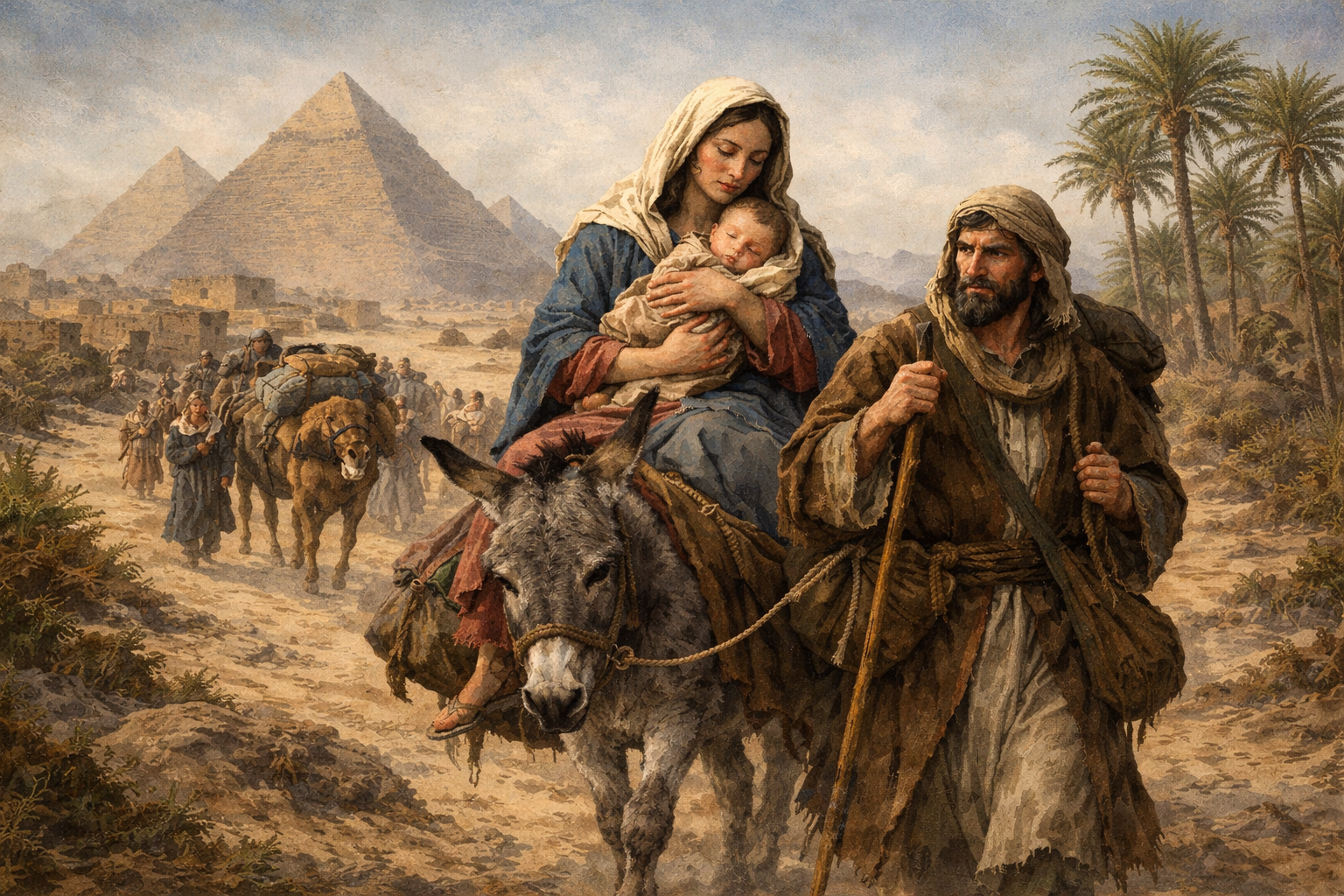 Mary, Joseph and baby enter Egypt as refugees
