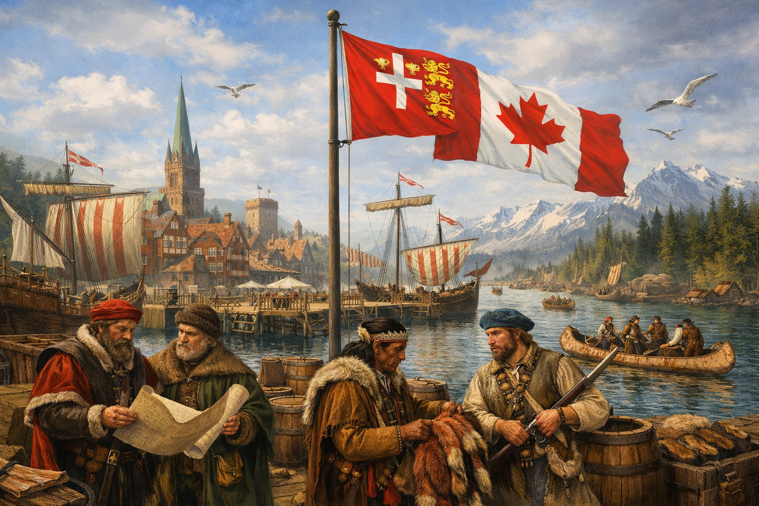 Hanseatic port town with Canadian traders